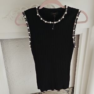 NWOT OntWelfth Black Top with Pearl Detailing